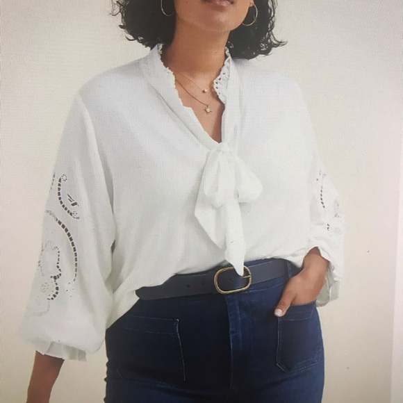 Lea & Viola Tops - Anthropologie Lace Bow Tie Blouse - XS Petite